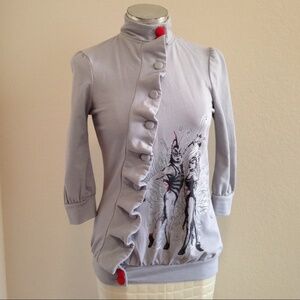 Cirque du Soleil official asymmetric ruffle cotton cardigan XS / S